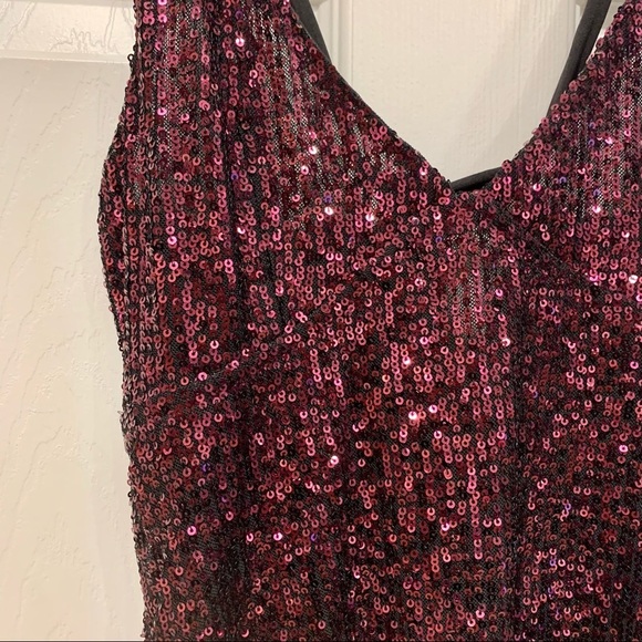 Free People Maroon Plum Gold Rush Sequin Mini Strappy Back Slip Dress - Picture 5 of 6